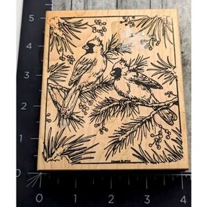 Northwoods Cardinals Birds Tree 2004 Rubber Stamp‎ Wood #D9